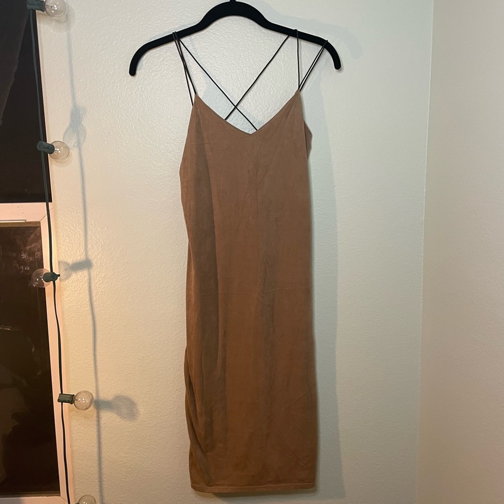 Brown Tan Suede Mini Skintight Dress